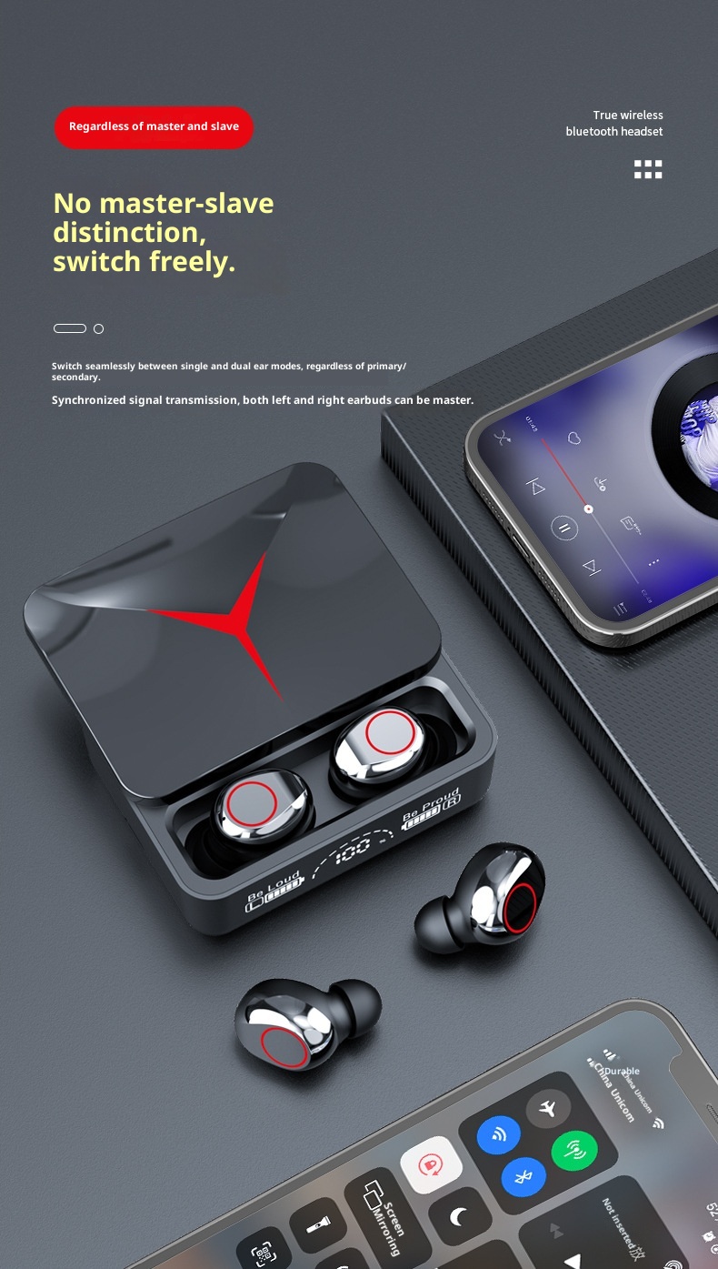 Écouteurs Bluetooth sans fil 3c Cross-Border New M90proTWS : autonomie longue durée, couvercle coulissant, affichage numérique de la batterie._voghion.com