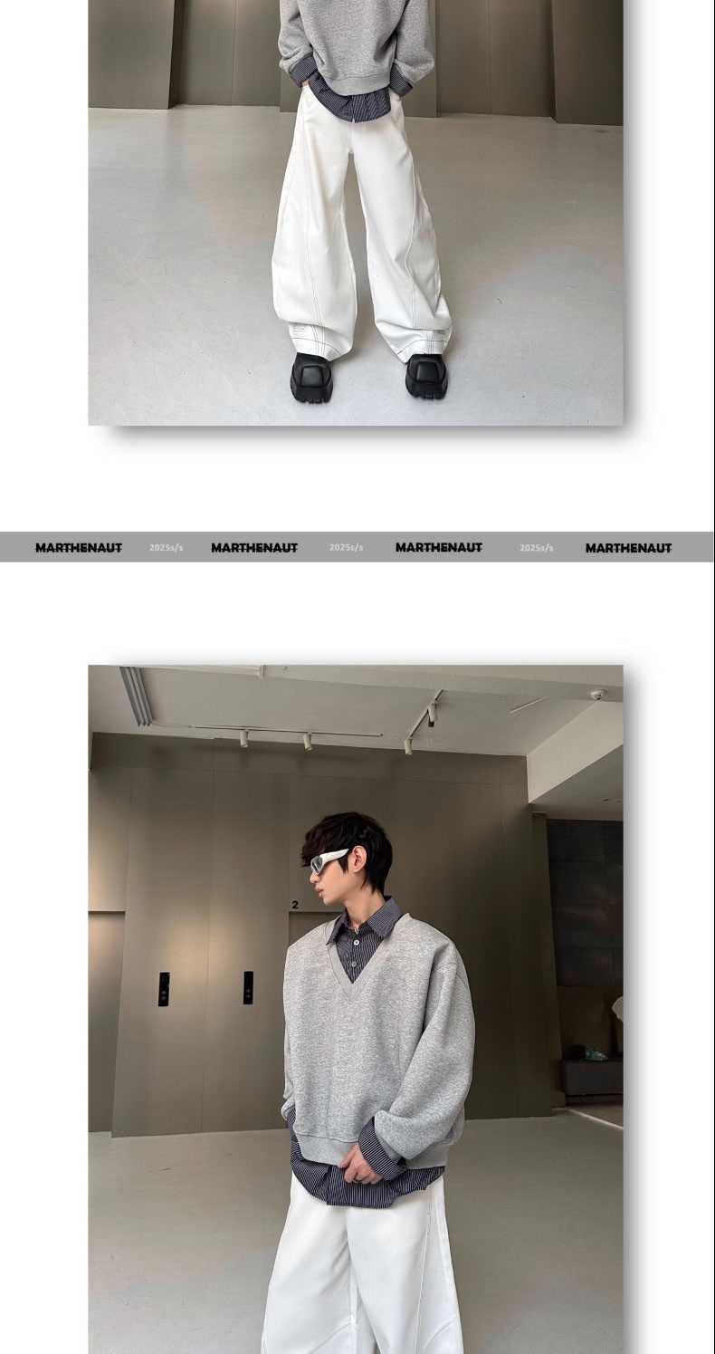 boy Boy Autumn Winter Niche Design Two-Piece Patchwork Sweatshirt Men's Korean Style Solid Color Versatile Loose Top_voghion.com