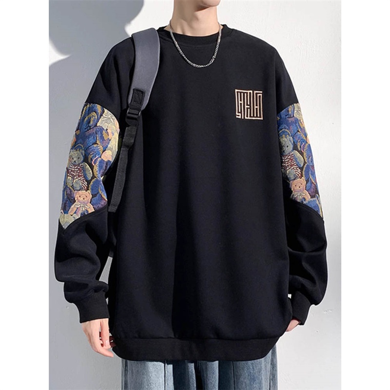 boy Embroidered Chinese Style Sweatshirt Long Sleeve T-Shirt Men's Spring Autumn 2023 New Pullover Trendy Brand Crew Neck_voghion.com
