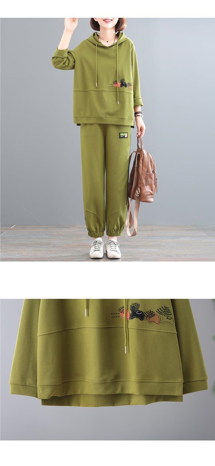 001 Autumn Winter New Fleece-Lined Thickened Korean Style Plus Size Concealing Sports Two-Piece Hooded Casual Fashion Set_voghion.com