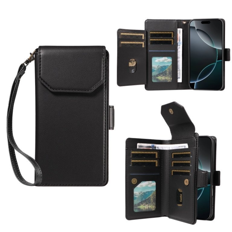 TechGlobe Cross-border-kompatible iPhone 16 Multi-SIM Leder-Wallet-Handyhülle 15 14 Pro Max Schutzhülle_voghion.com