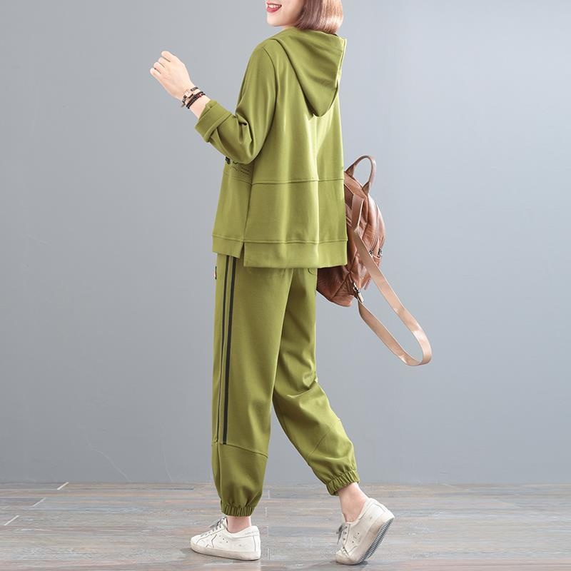 001 Autumn Winter New Fleece-Lined Thickened Korean Style Plus Size Concealing Sports Two-Piece Hooded Casual Fashion Set_voghion.com