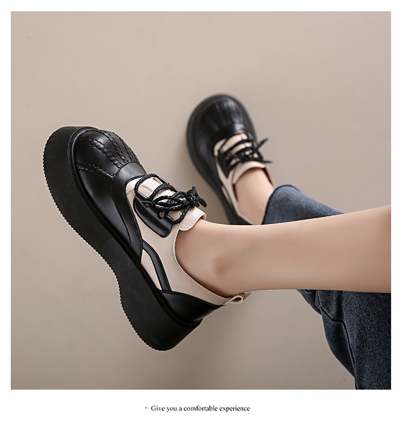 Shell Toe Dames Leren Franse Retro Dikke Zool Casual Enkel Schoenen Britse Stijl Leuke College Studenten Loafers_voghion.com
