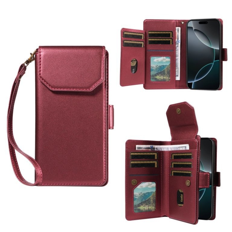 TechGlobe Cross-border-kompatible iPhone 16 Multi-SIM Leder-Wallet-Handyhülle 15 14 Pro Max Schutzhülle_voghion.com