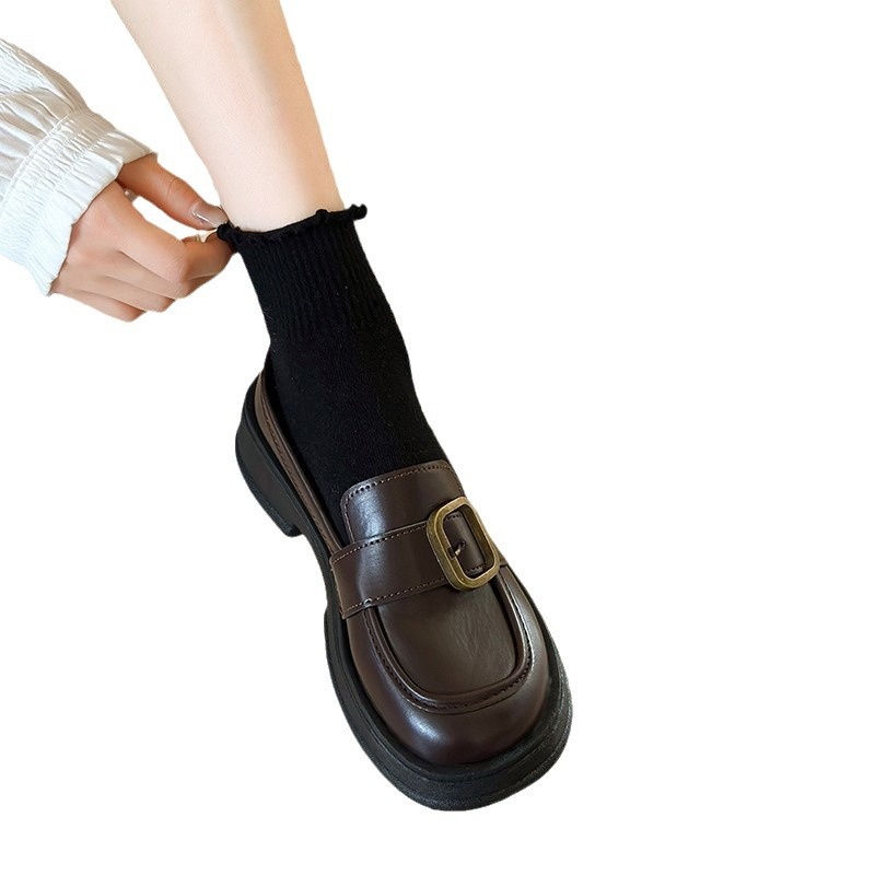 Herfst Nieuwe Zwarte Leren Instappers Voor Dames Dikke Zolen Mary Jane Schoenen_voghion.com