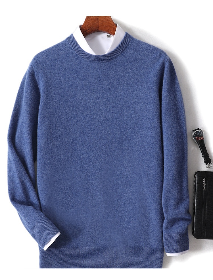 Maglione da uomo in pura lana 100% lavorato a maglia con scollo rotondo, autunno e inverno, senza cuciture, con base in cashmere_voghion.com