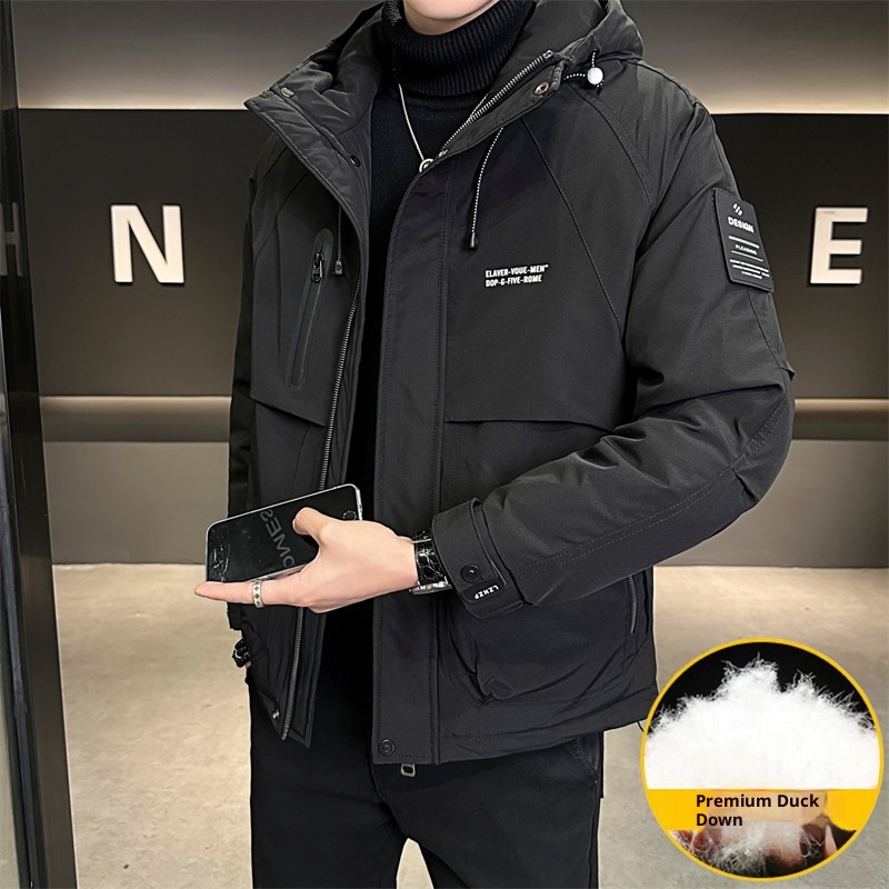 Winterdaunenjacke im gleichen Stil für Herren, trendige Marke, attraktive Kapuzenjacke, Arbeitskleidung, dicker, warmer Mantel_voghion.com