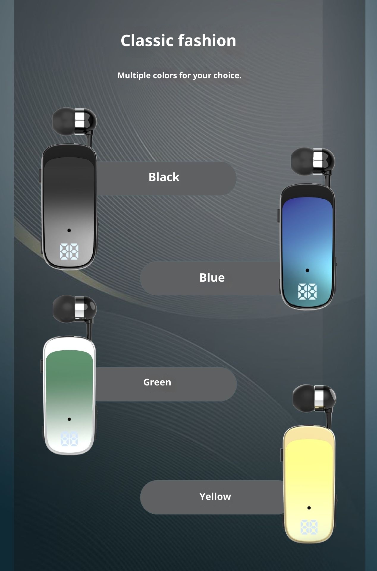 Auricolari Bluetooth con clip 3c, batteria a lunghissima durata, grande capacità, notifica di chiamata in arrivo, vibrazione, guida alla consegna_voghion.com