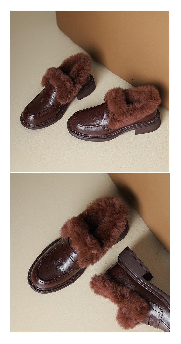 European And American Style Chunky Mid-Heel Deep Mouth Single Shoes For Women New Winter Round Toe Fleece-Lined_voghion.com