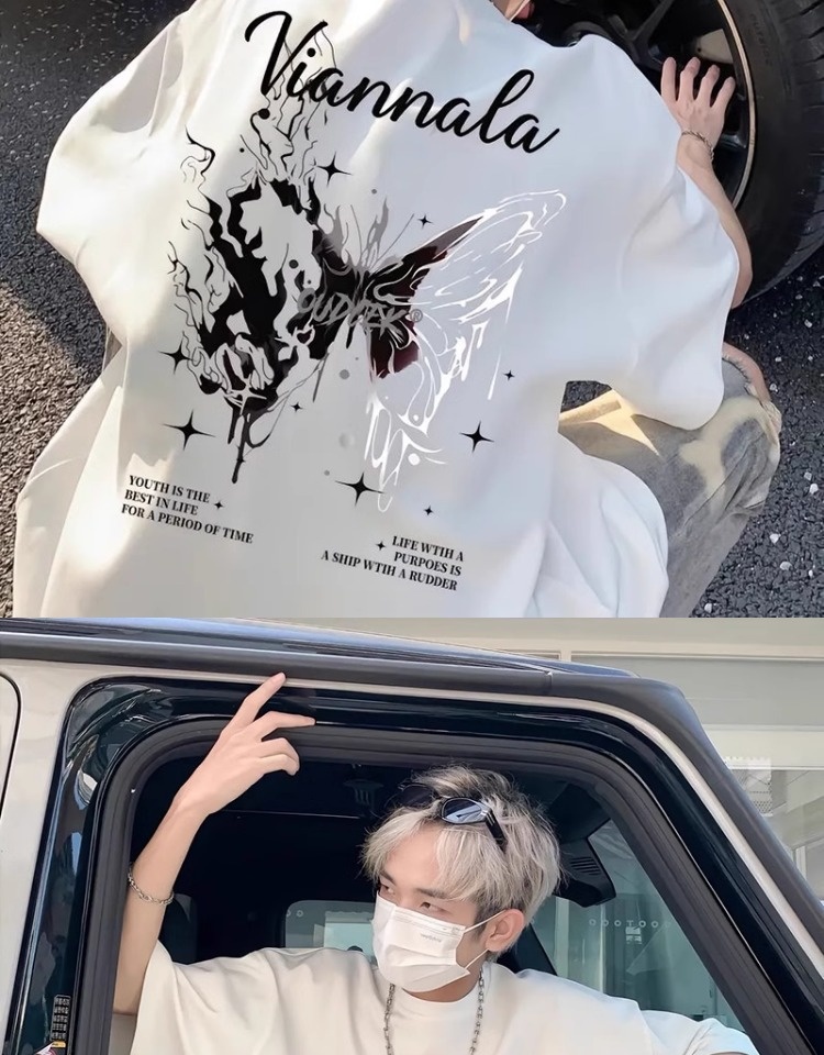 boy Boy Trendy Brand Cool Style T-Shirt For Men High-End Summer Cotton Butterfly Short American High Street Niche Five-Quarter_voghion.com