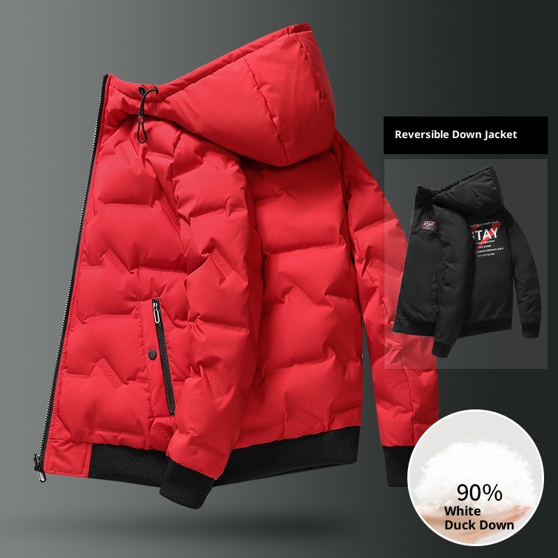 boy Reversible Short New Jacket For Men Youth 90% Fashion White Duck Down Hot Winter Men's Hooded Coat_voghion.com
