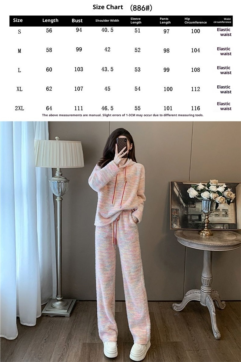 001 Lazy Style Casual Sports Suit For Women, New Autumn Loose Hoodie Sweatshirt And High-Waisted Wide-Leg Pants Two-Piece_voghion.com