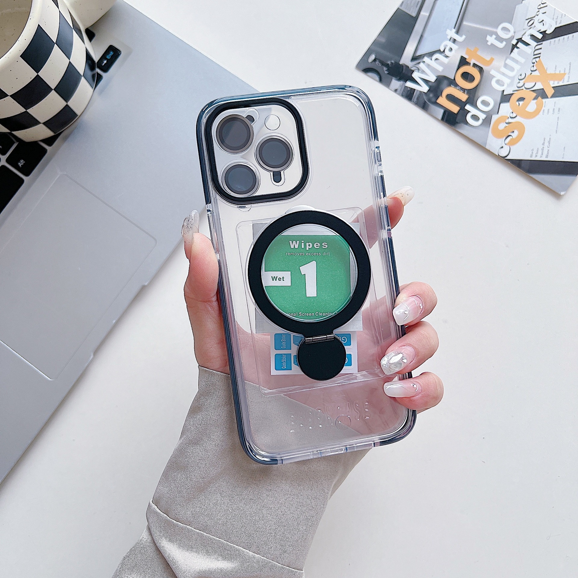 TechGlobe Rotating Stand Compatible With 17 Pro Max Magnetic Transparent Phone Case Color-Block Shockproof IPhone 16 Lens_voghion.com