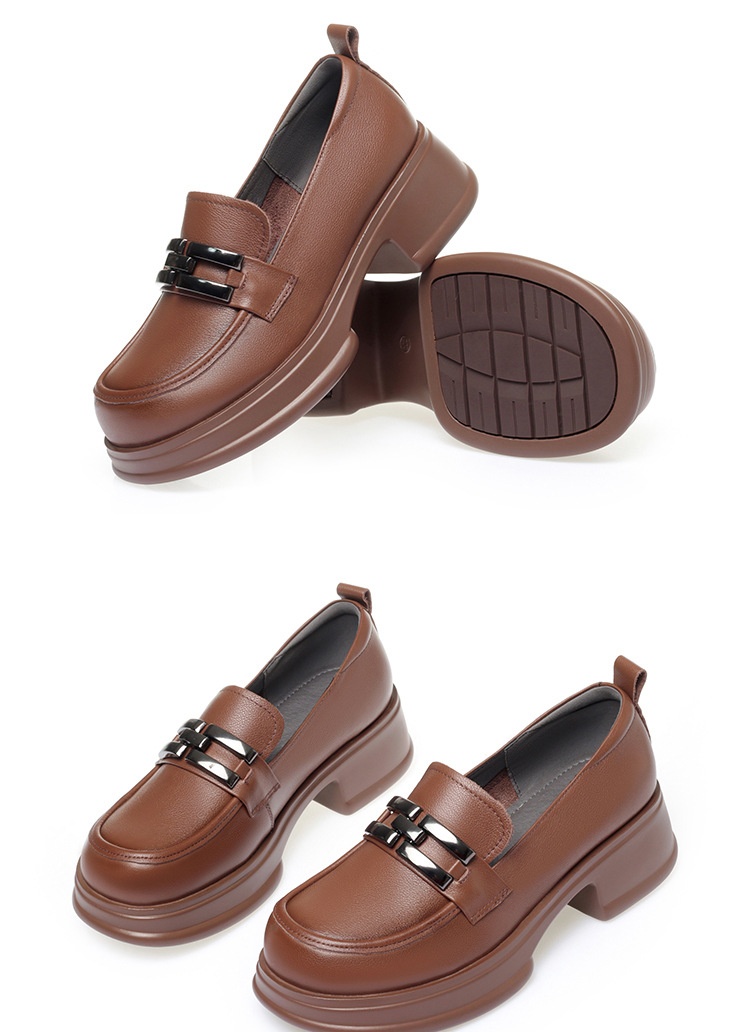 Genuine Thick-Soled Loafers 2024 Spring And Autumn Round-Toe Flat Soft Sole Slip-On Women's Mid-Cut Comfortable Leather_voghion.com