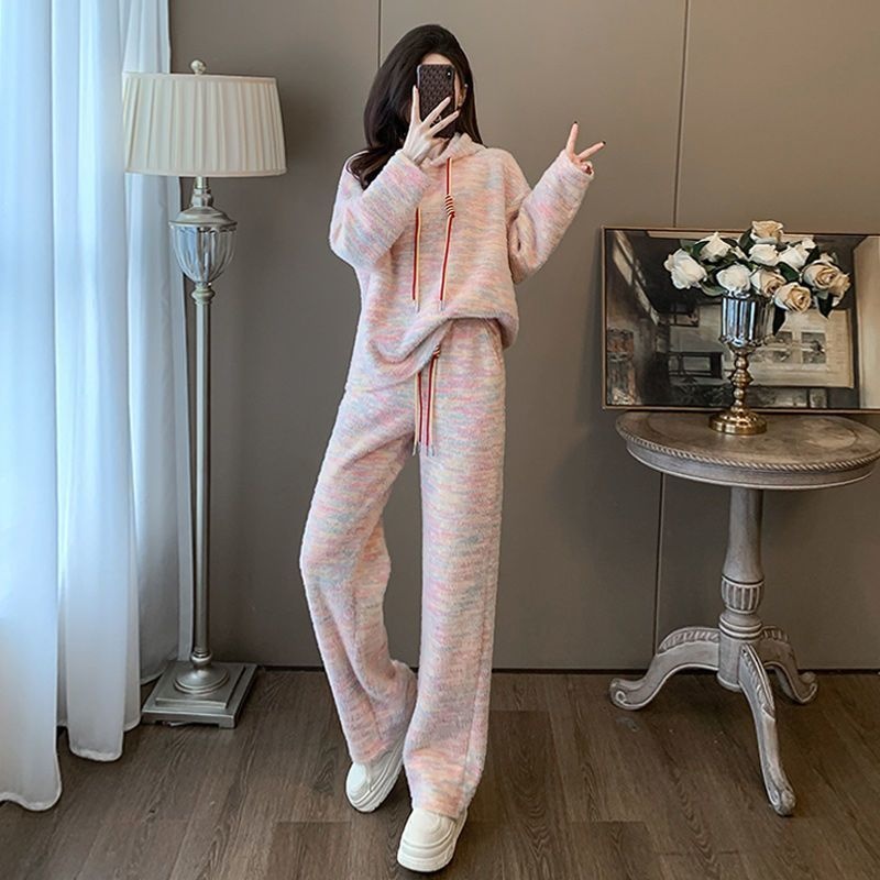 001 Lazy Style Casual Sports Suit For Women, New Autumn Loose Hoodie Sweatshirt And High-Waisted Wide-Leg Pants Two-Piece_voghion.com