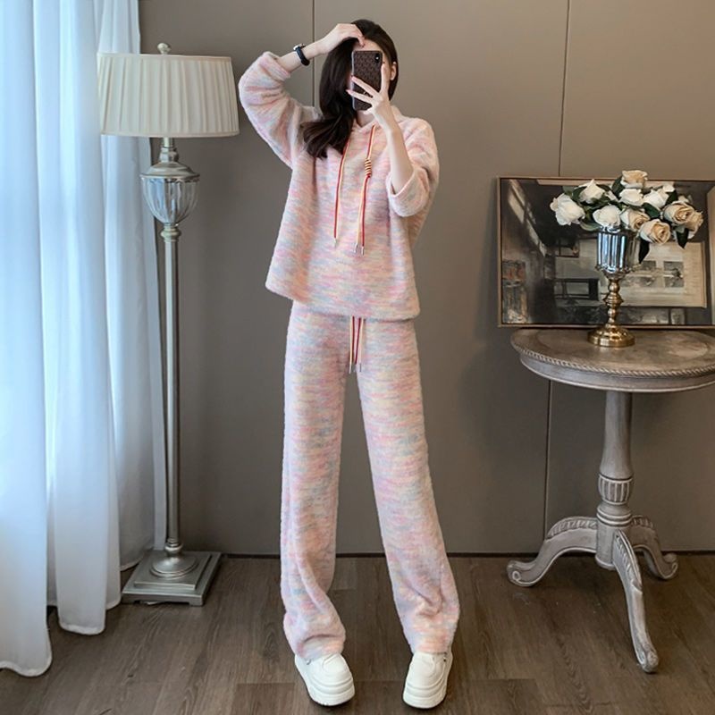 001 Lazy Style Casual Sports Suit For Women, New Autumn Loose Hoodie Sweatshirt And High-Waisted Wide-Leg Pants Two-Piece_voghion.com
