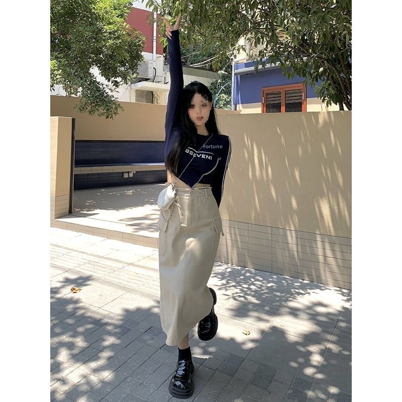 001 Plus Size Herbst Retro Buchstaben Motorrad Sport Stil Bedrucktes Langarm Kurzarmhemd Damen Dicke Arbeitskleidung Rock Set_voghion.com