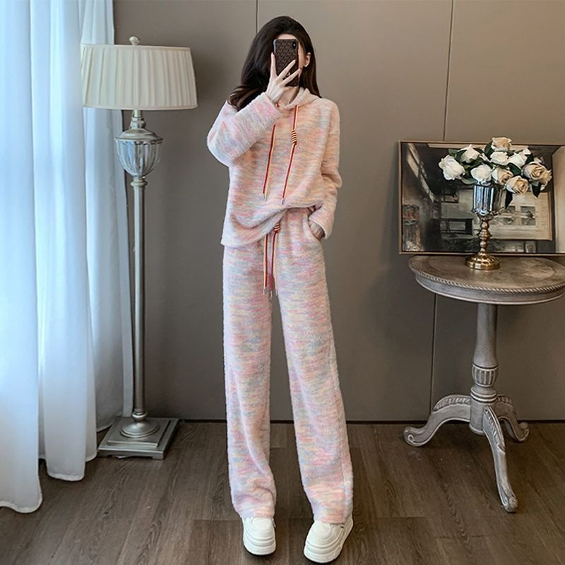 001 Lazy Style Casual Sports Suit For Women, New Autumn Loose Hoodie Sweatshirt And High-Waisted Wide-Leg Pants Two-Piece_voghion.com