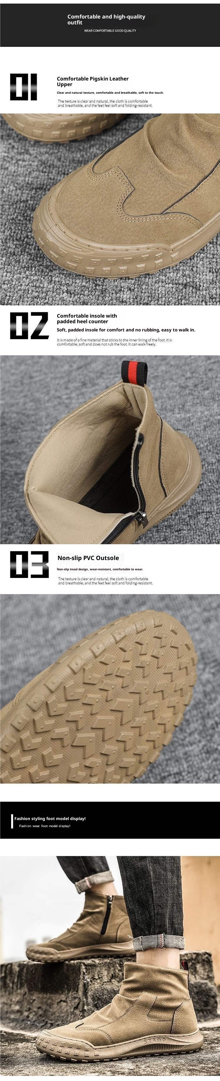 ShoeGlobe Labor Protection Autumn Waterproof Non-Slip Construction Site Outdoor Hiking Men's Work Sports Shoes Martin Boots_voghion.com