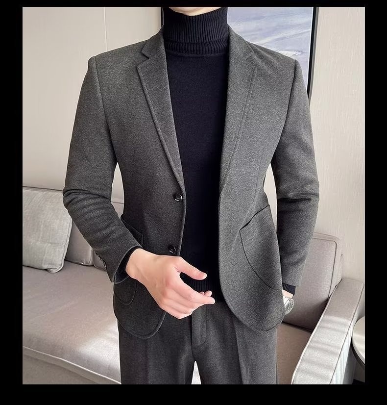 1 Yeni Küçük Yün Ceket Erkek Üstü İlkbahar ve Sonbahar Moda İş Günlük Resmi Takım Elbise Erkek_voghion.com