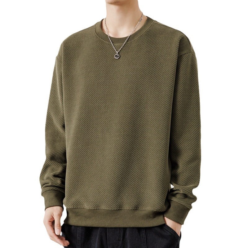boy Autumn Winter New Thickened Crew Neck Youth Waffle Men's Loose Pullover Long Sleeve Sweatshirt Wholesale_voghion.com