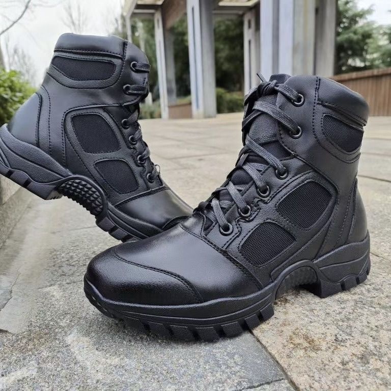 ShoeGlobe Scarpe da arrampicata alte in vera pelle, impermeabili, antiscivolo, resistenti all'usura, ultraleggere, da combattimento, con cerniera, per attività all'aperto_voghion.com