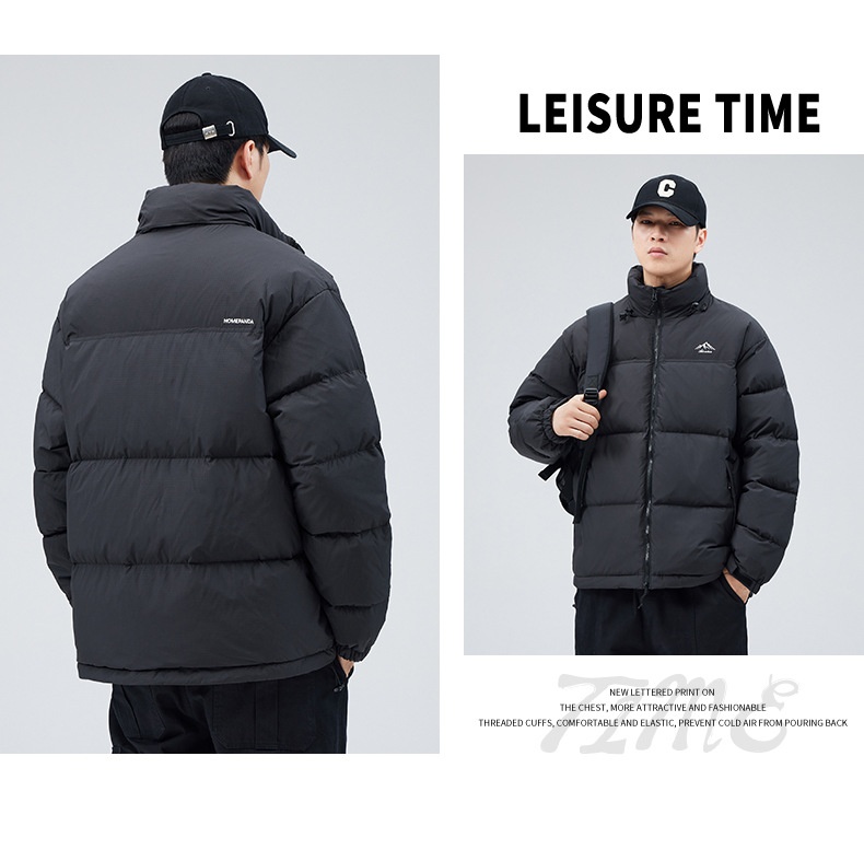 boy New Trendy Brand Winter Thickened Warm Short Japanese Retro Solid Color Loose White Duck Down Jacket Men's Clothing_voghion.com