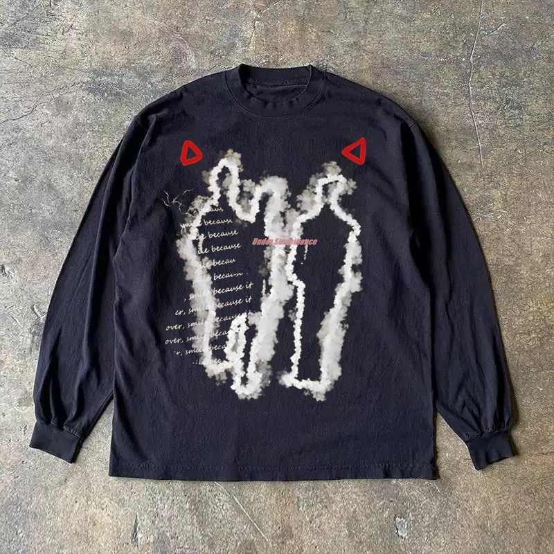 boy Boy 260g Pure Cotton Non-See-Through American Retro Printed Sweatshirt Women Spring And Autumn Long Sleeve T-Shirt For Men_voghion.com