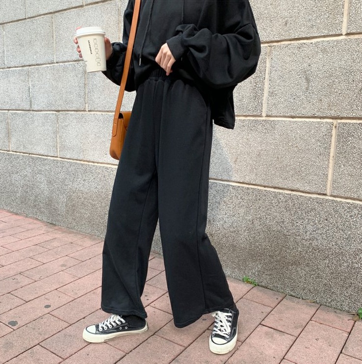 001 2025 Primavera e autunno stile coreano da donna sportivo casual felpa con cappuccio a maniche lunghe pantaloni larghi gamba moda_voghion.com