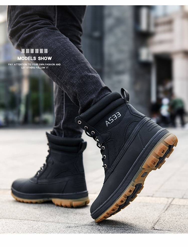 ShoeGlobe Cross-Border Russland Ukraine Herbst Winter Schwarzer Herren-Flachabsatz mit rutschfester Sohle, verdickter Schaft, griffig, für Wanderungen, sofort lieferbar_voghion.com