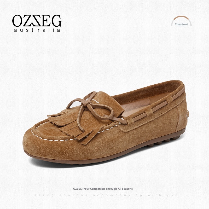 OZZEG 2025 Spring New Comfortable Versatile Casual Genuine Leather Women's Loafers Tassel Single Shoes 25C06_voghion.com