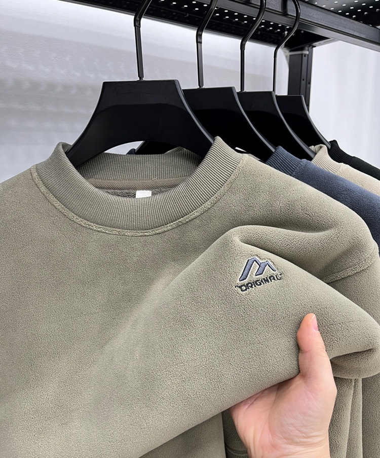 Felpa invernale da uomo con fodera in pile autoriscaldante, spessa, antifreddo, con scollo rotondo, [lana di alpaca] Bestseller_voghion.com