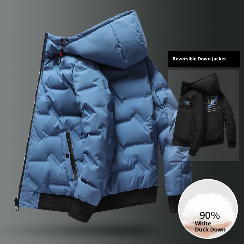 boy Reversible Short New Jacket For Men Youth 90% Fashion White Duck Down Hot Winter Men's Hooded Coat_voghion.com