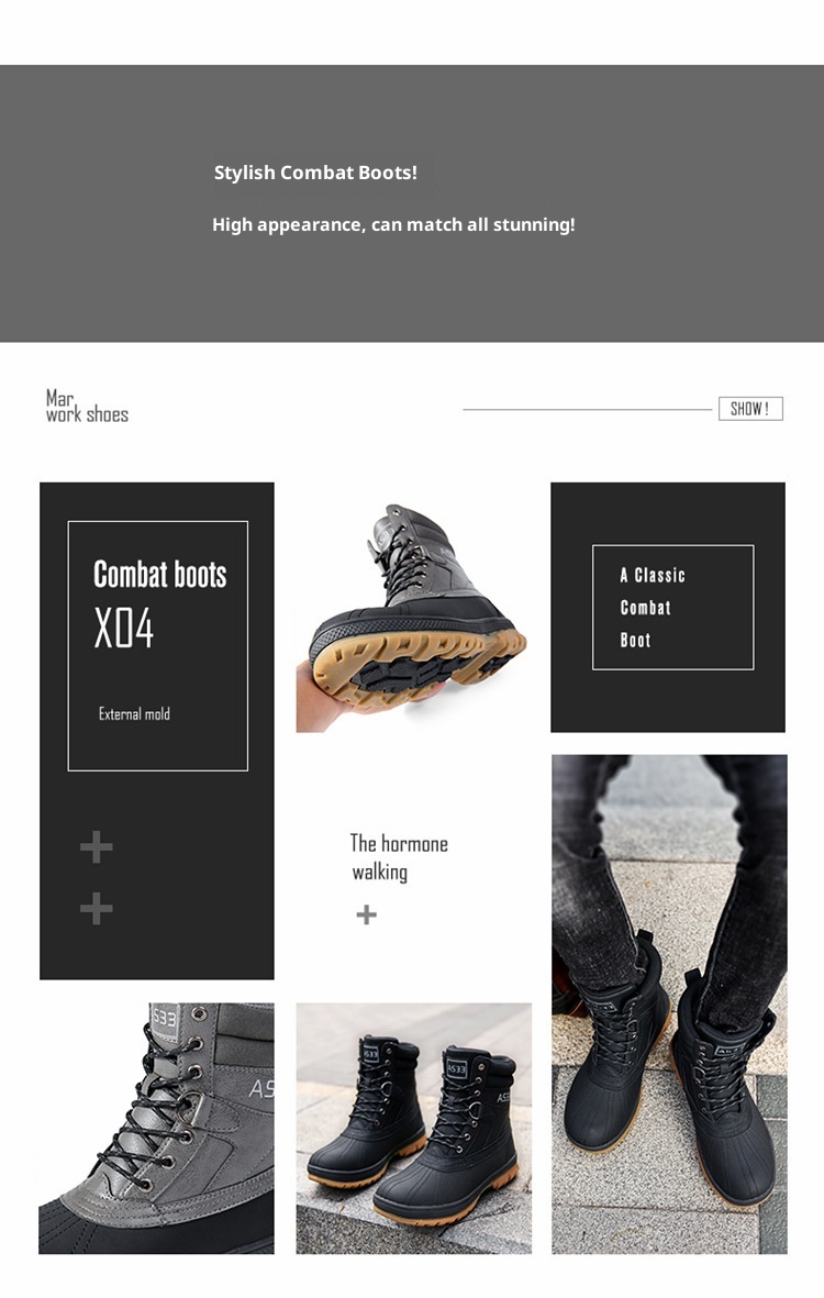 ShoeGlobe Cross-Border Russland Ukraine Herbst Winter Schwarzer Herren-Flachabsatz mit rutschfester Sohle, verdickter Schaft, griffig, für Wanderungen, sofort lieferbar_voghion.com