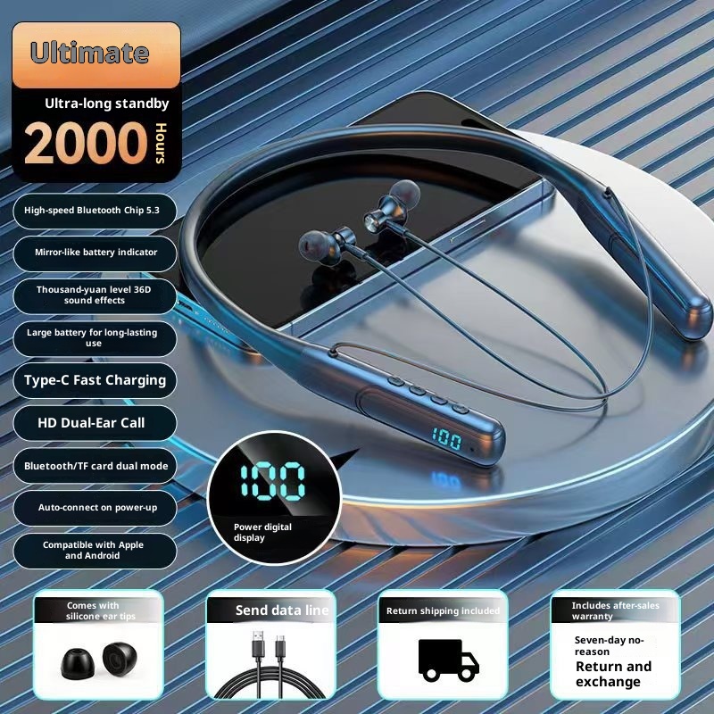 3c 2023 Nuove cuffie Bluetooth da gioco wireless con fascia da collo e display digitale, batteria a lunga durata, universali per tutti_voghion.com