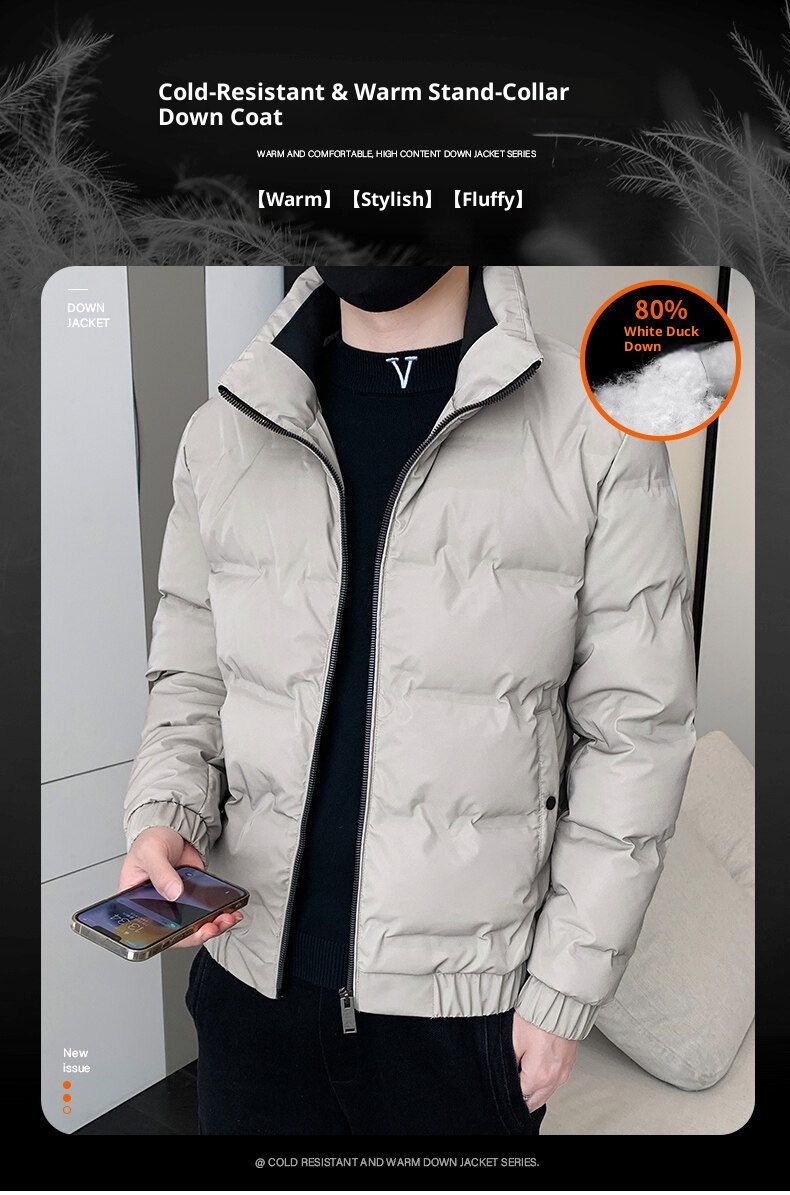 boy 2024 Winter New Men's Jacket Trendy Brand Stand Collar Casual Warm Fashionable White Duck Down Coat For Men_voghion.com