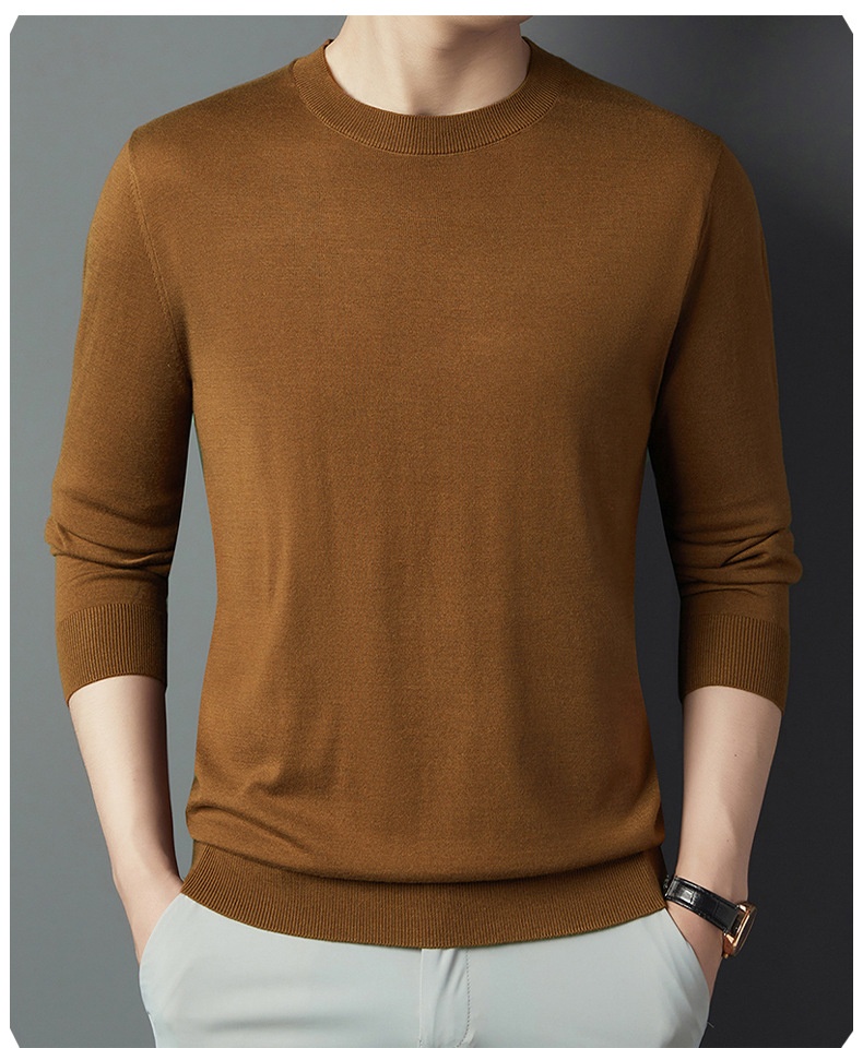 Herren-Langarmshirt aus Maulbeerseide-Wollmischung, bügelfrei, Rundhalsausschnitt, hautfreundlich und modisch_voghion.com