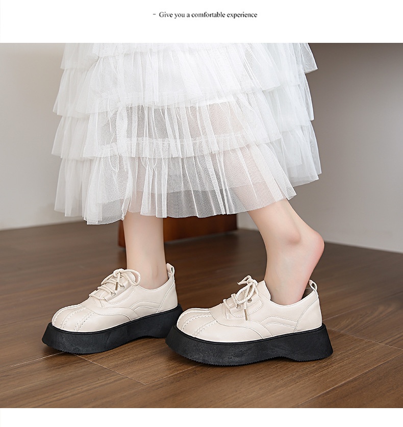 Shell Toe Dames Leren Franse Retro Dikke Zool Casual Enkel Schoenen Britse Stijl Leuke College Studenten Loafers_voghion.com