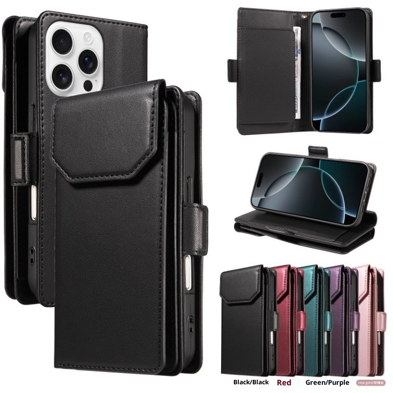 TechGlobe Cross-border-kompatible iPhone 16 Multi-SIM Leder-Wallet-Handyhülle 15 14 Pro Max Schutzhülle_voghion.com