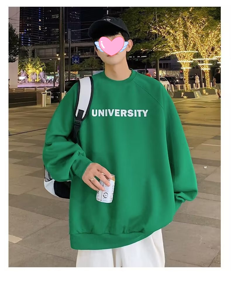 boy Men's Hoodless Crew Neck Zhongshan Sweatshirt Fleece Lined Thickened Autumn Winter Base Shirt Loose Long Sleeve T-Shirt_voghion.com