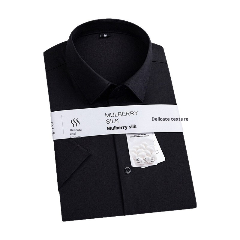 ForMen Men's Short Sleeve With Mulberry Silk, Wrinkle-Free, Professional Workwear, Summer Thin Business Shirt_voghion.com