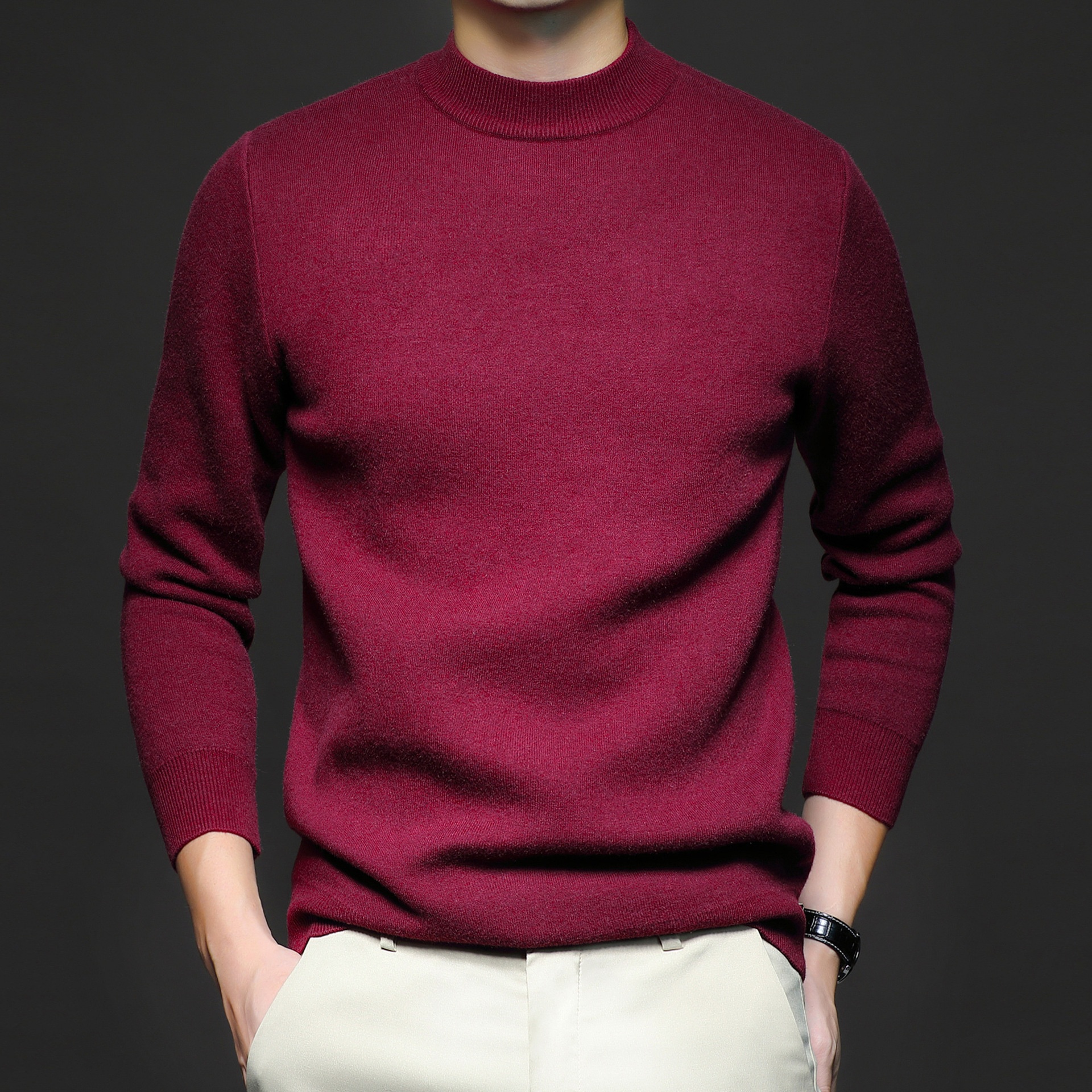 1 Factory Direct New Autumn Solid Color Half Turtleneck Slim Fit Sweater For Men Youth Base Shirt Men's Clothing_voghion.com