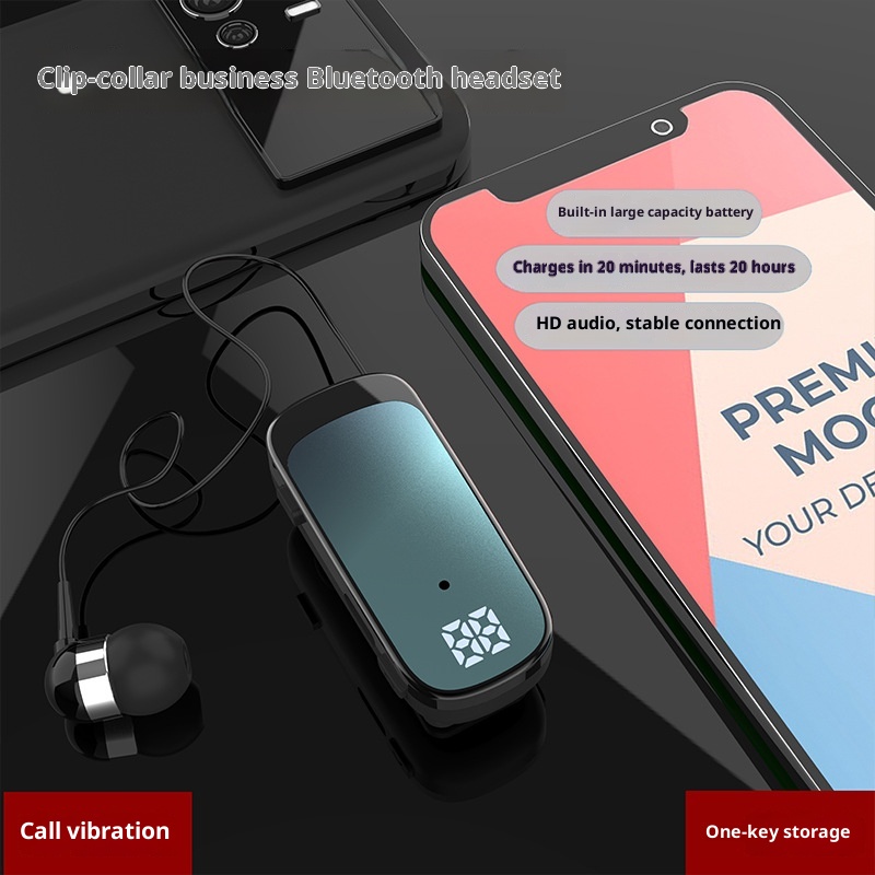 3c K65 New Clip-on Telescopic Cord Bluetooth In-ear Digital Display Long Battery Life Business Single Ear Earphones_voghion.com