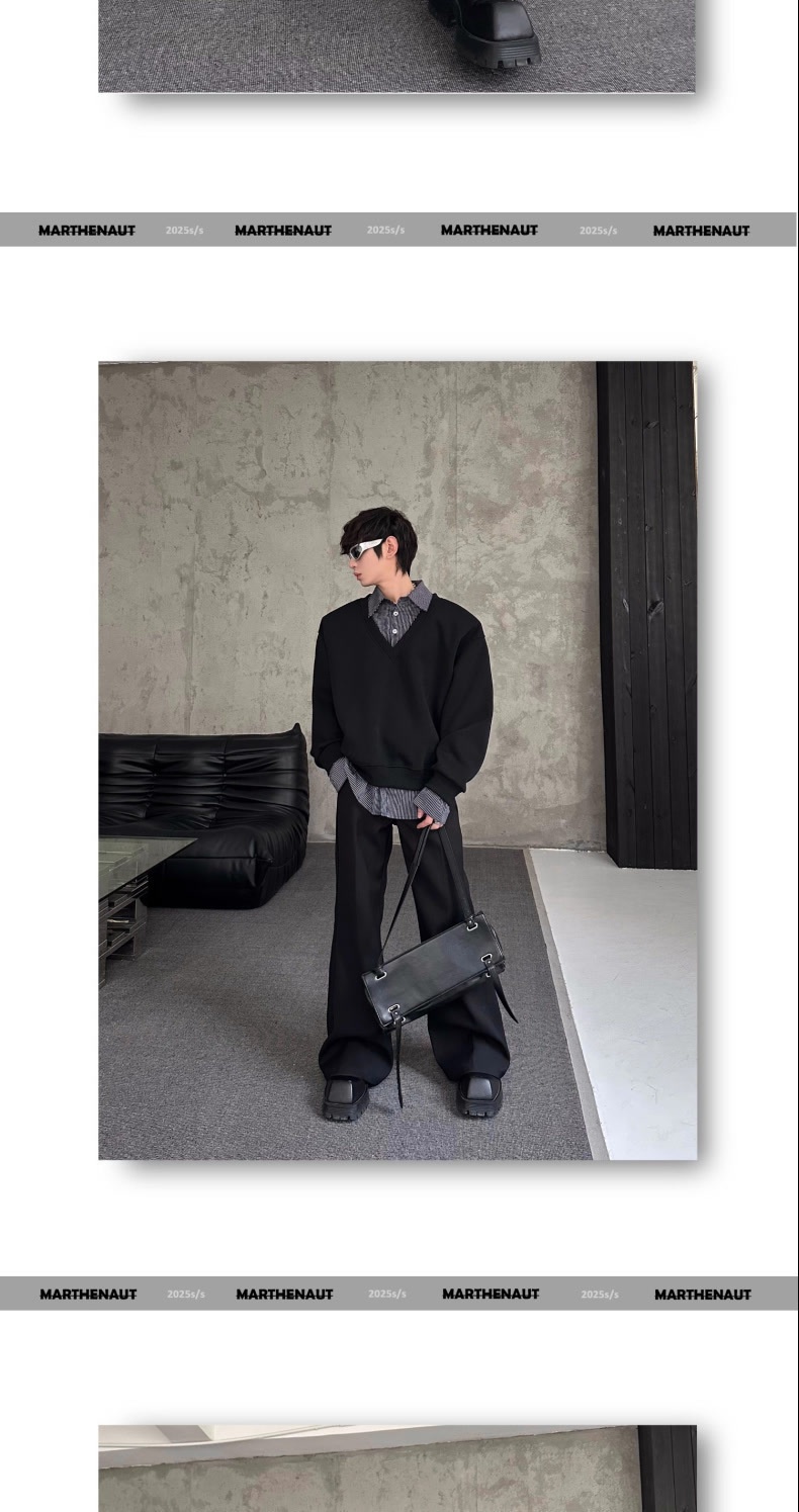 boy Boy Autumn Winter Niche Design Two-Piece Patchwork Sweatshirt Men's Korean Style Solid Color Versatile Loose Top_voghion.com