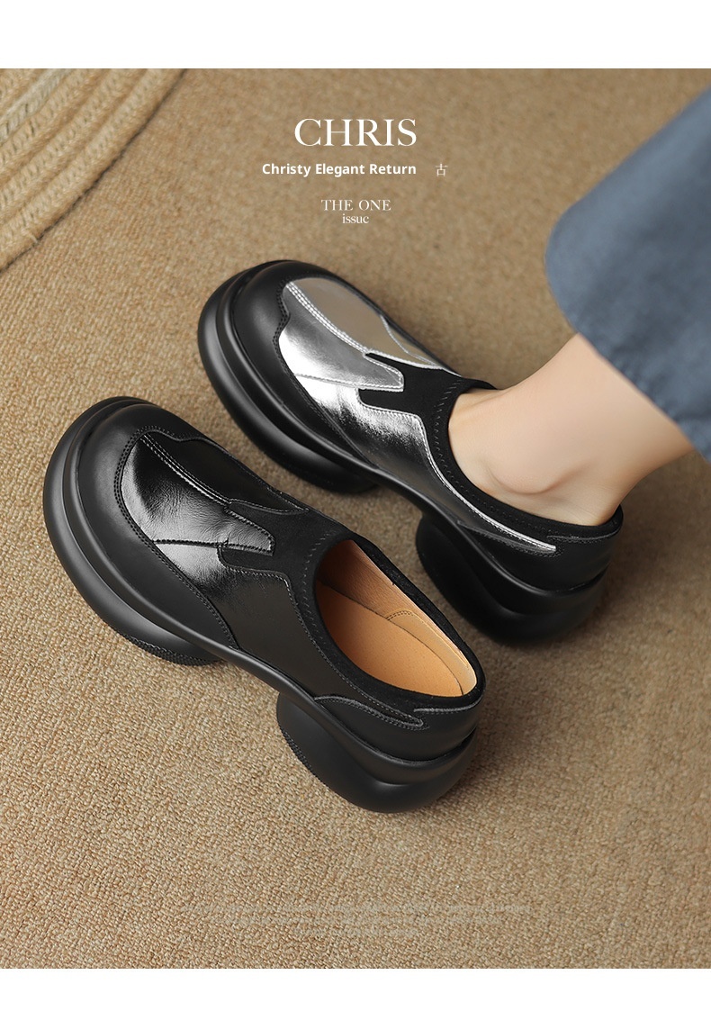 2024 Scarpe da donna in pelle con tacco alto singolo e punta tonda, mocassini con suola spessa e tacco grosso, stile britannico, primavera autunno_voghion.com