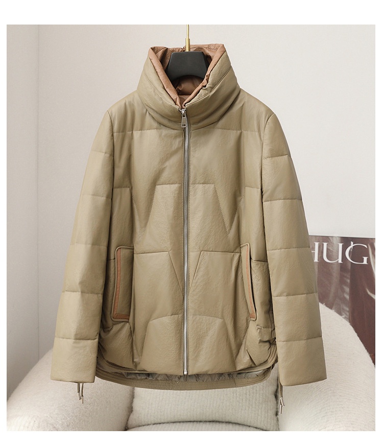 ChicShe 2025 Autunno Inverno Nuovo Cappotto Corto in Pelle di Pecora da Donna in Piuma d'Oca Spessa e Calda Giacca in Vera Pelle Haining_voghion.com