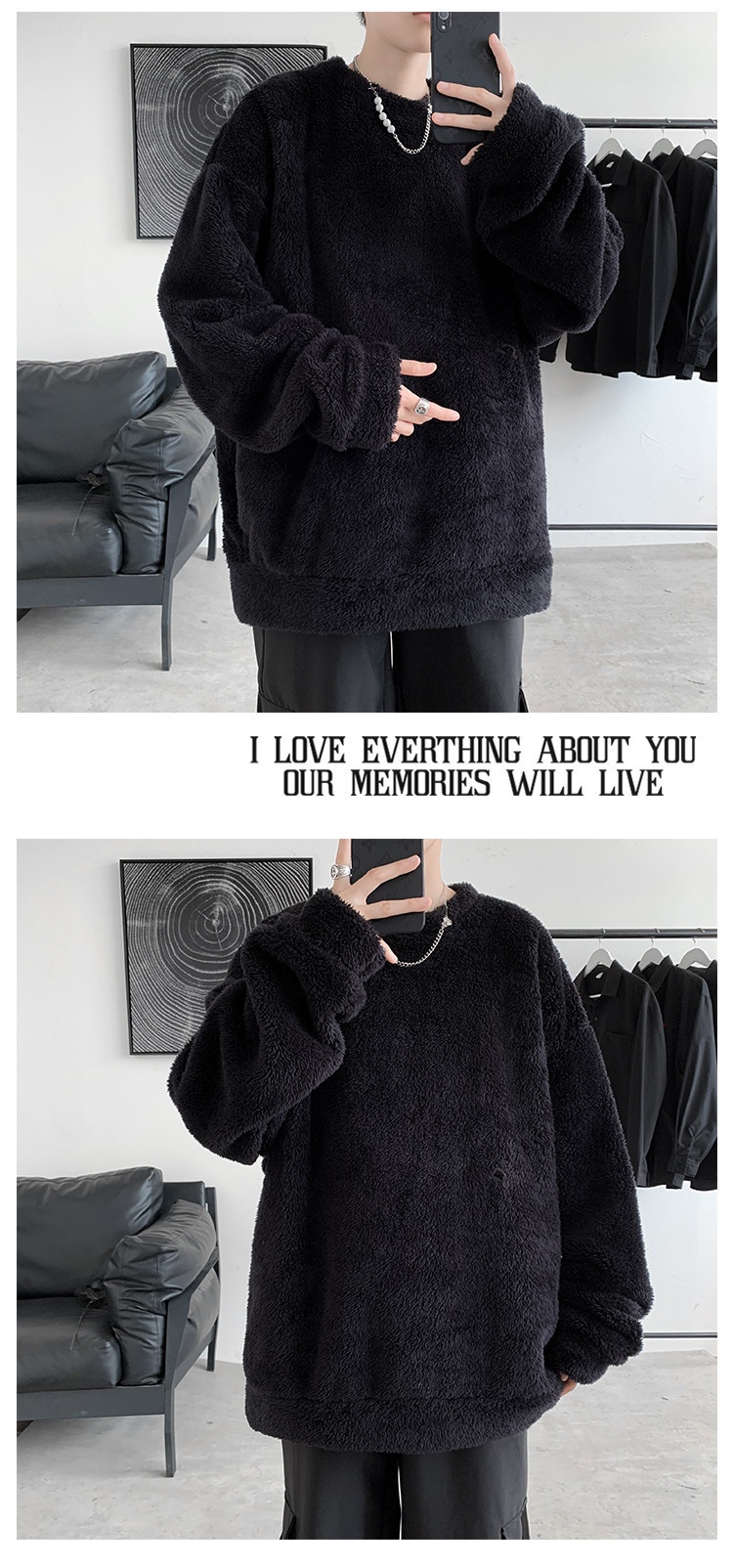 boy Y25Pexrozna Trendy Brand Autumn Winter Couple Lamb Wool Men Fleece Warm Round Neck Sweatshirt Loose Jacket_voghion.com