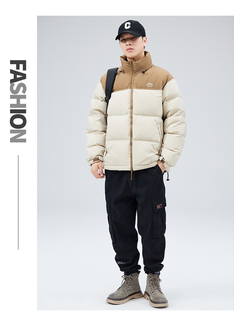 boy New Trendy Brand Winter Thickened Warm Short Japanese Retro Solid Color Loose White Duck Down Jacket Men's Clothing_voghion.com