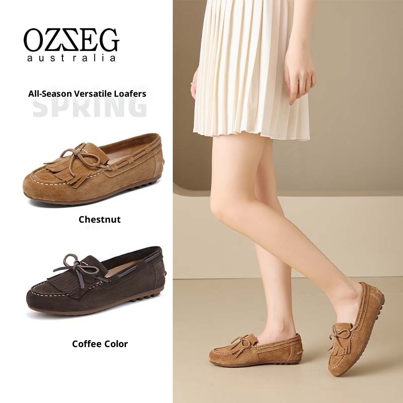 OZZEG 2025 Spring New Comfortable Versatile Casual Genuine Leather Women's Loafers Tassel Single Shoes 25C06_voghion.com