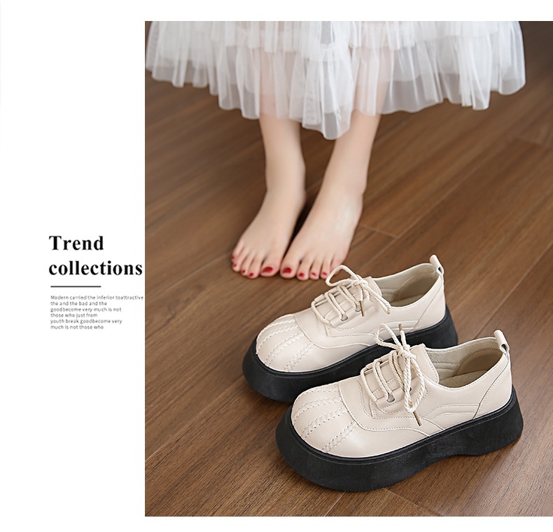 Shell Toe Dames Leren Franse Retro Dikke Zool Casual Enkel Schoenen Britse Stijl Leuke College Studenten Loafers_voghion.com